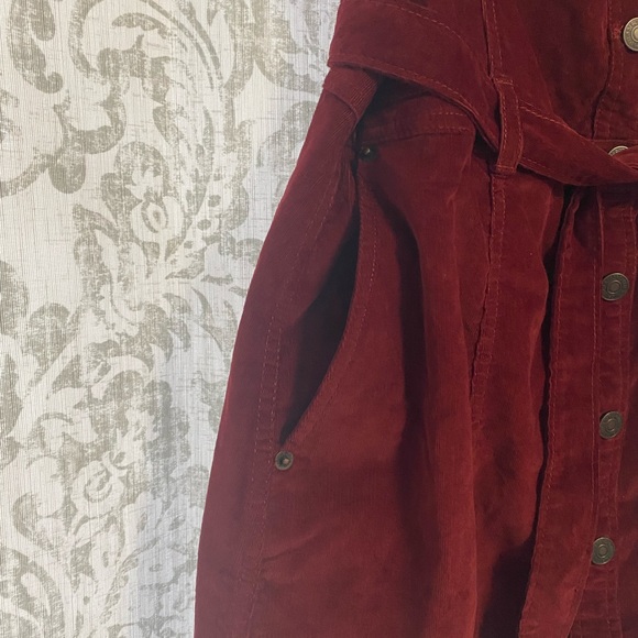 Abercrombie & Fitch Corduroy Button Front Holiday Boho Overall Mini Dress Red L - Picture 4 of 10